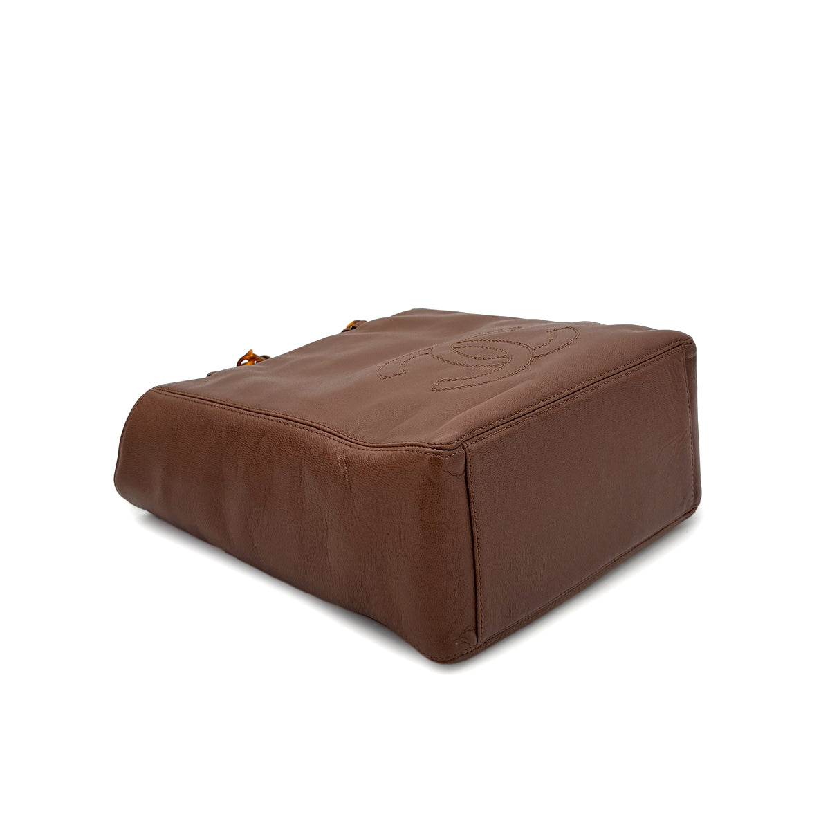 CHANEL VINTAGE BIG COCO TORTOISESHELL HANDLE CHAIN TOTE BAG BROWN LAMB SKIN 90285109