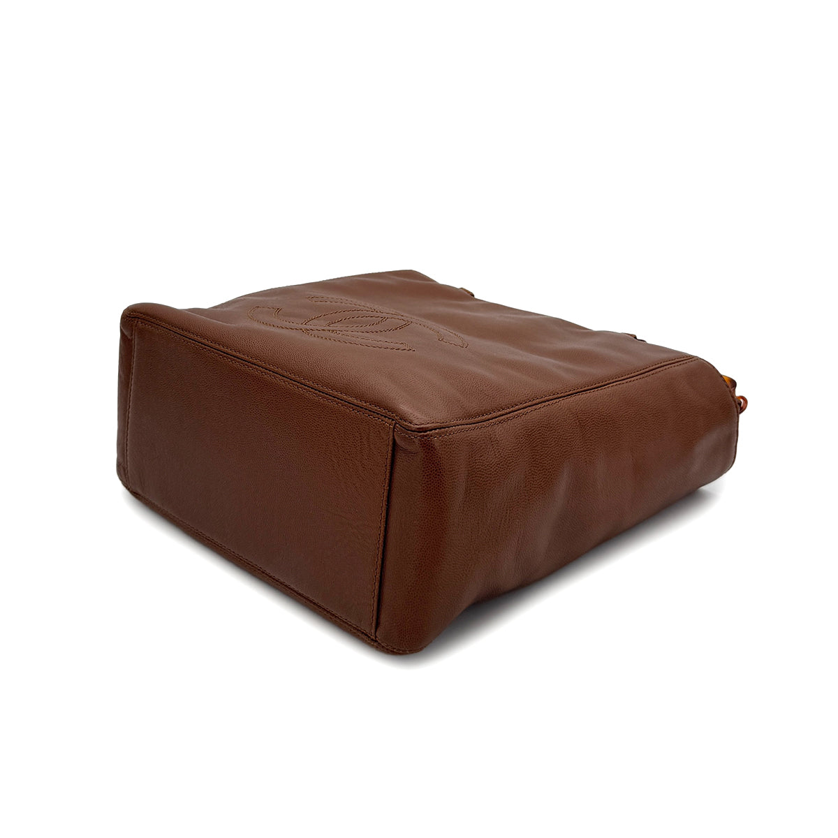 CHANEL VINTAGE BIG COCO TORTOISESHELL HANDLE CHAIN TOTE BAG BROWN LAMB SKIN 90285109