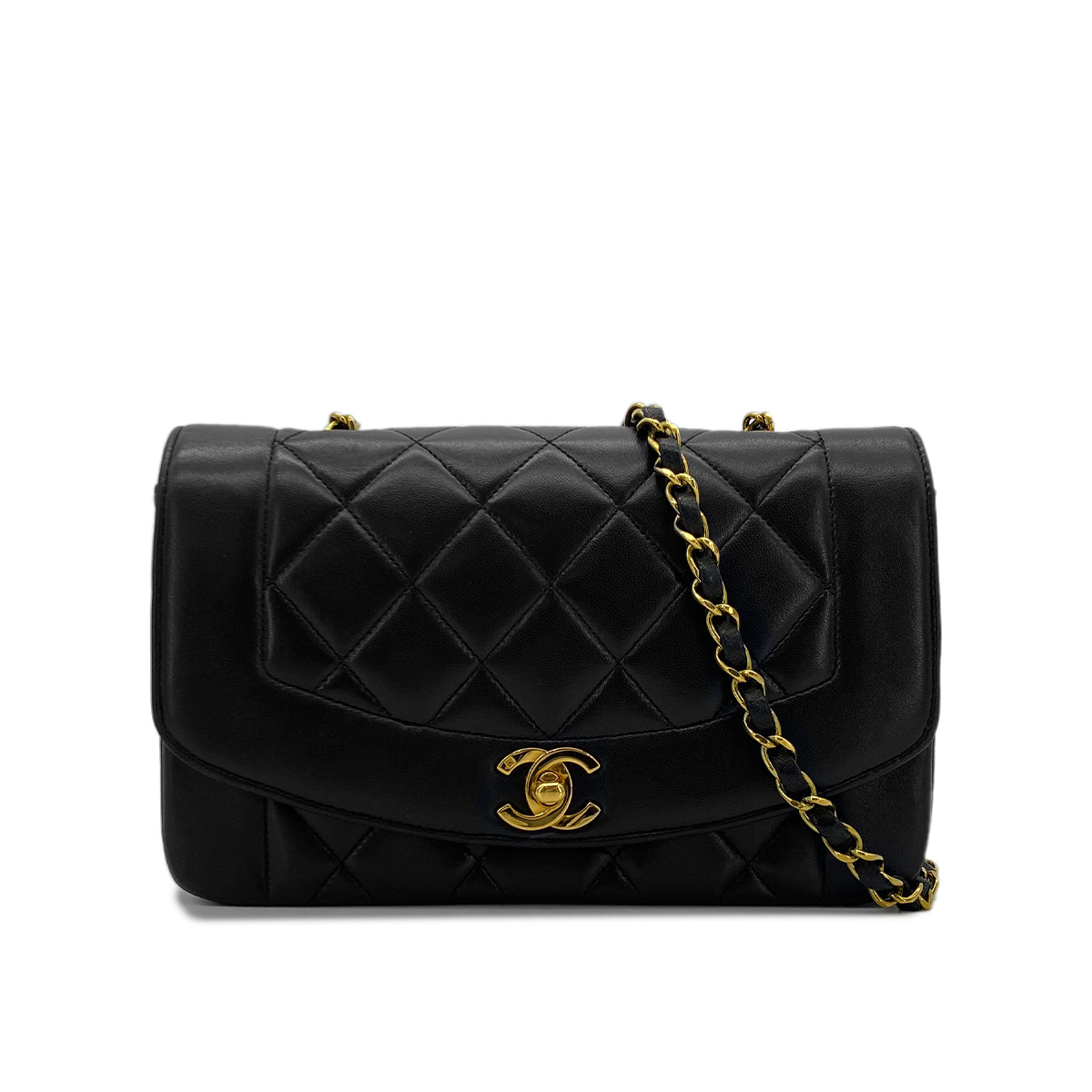 CHANEL VINTAGE DIANA SMALL CHAIN SHOULDER BAG BLACK LAMB SKIN 90285120