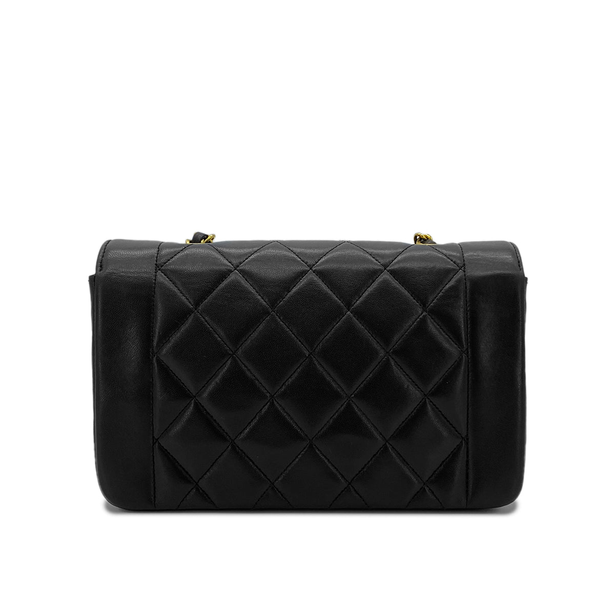 CHANEL VINTAGE DIANA SMALL CHAIN SHOULDER BAG BLACK LAMB SKIN 90285120