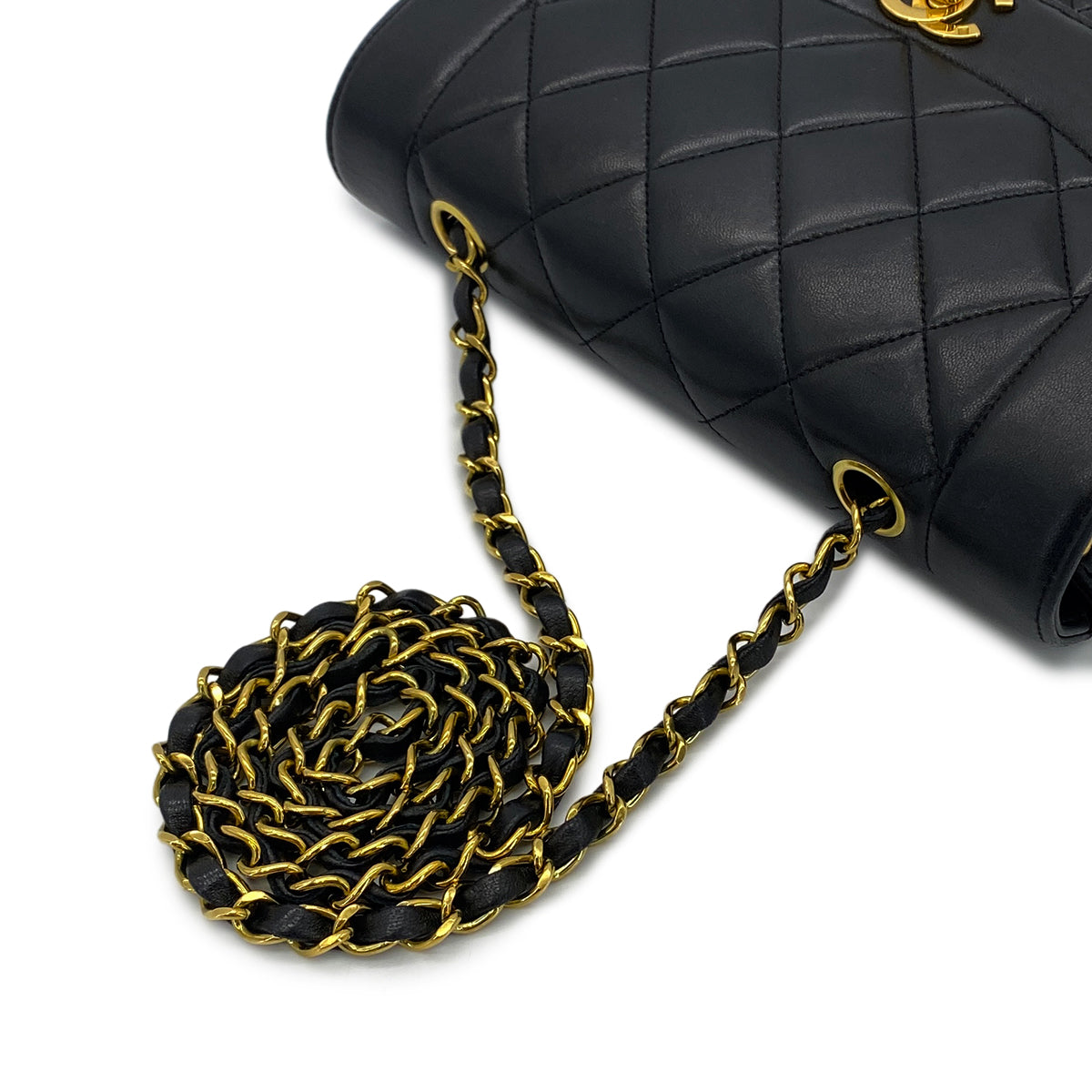 CHANEL VINTAGE DIANA SMALL CHAIN SHOULDER BAG BLACK LAMB SKIN 90285120