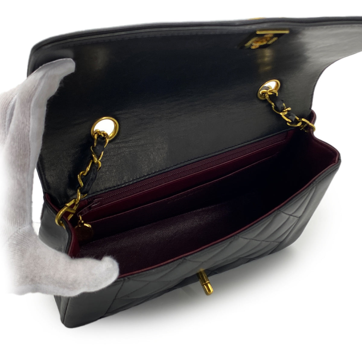 CHANEL VINTAGE DIANA SMALL CHAIN SHOULDER BAG BLACK LAMB SKIN 90285120