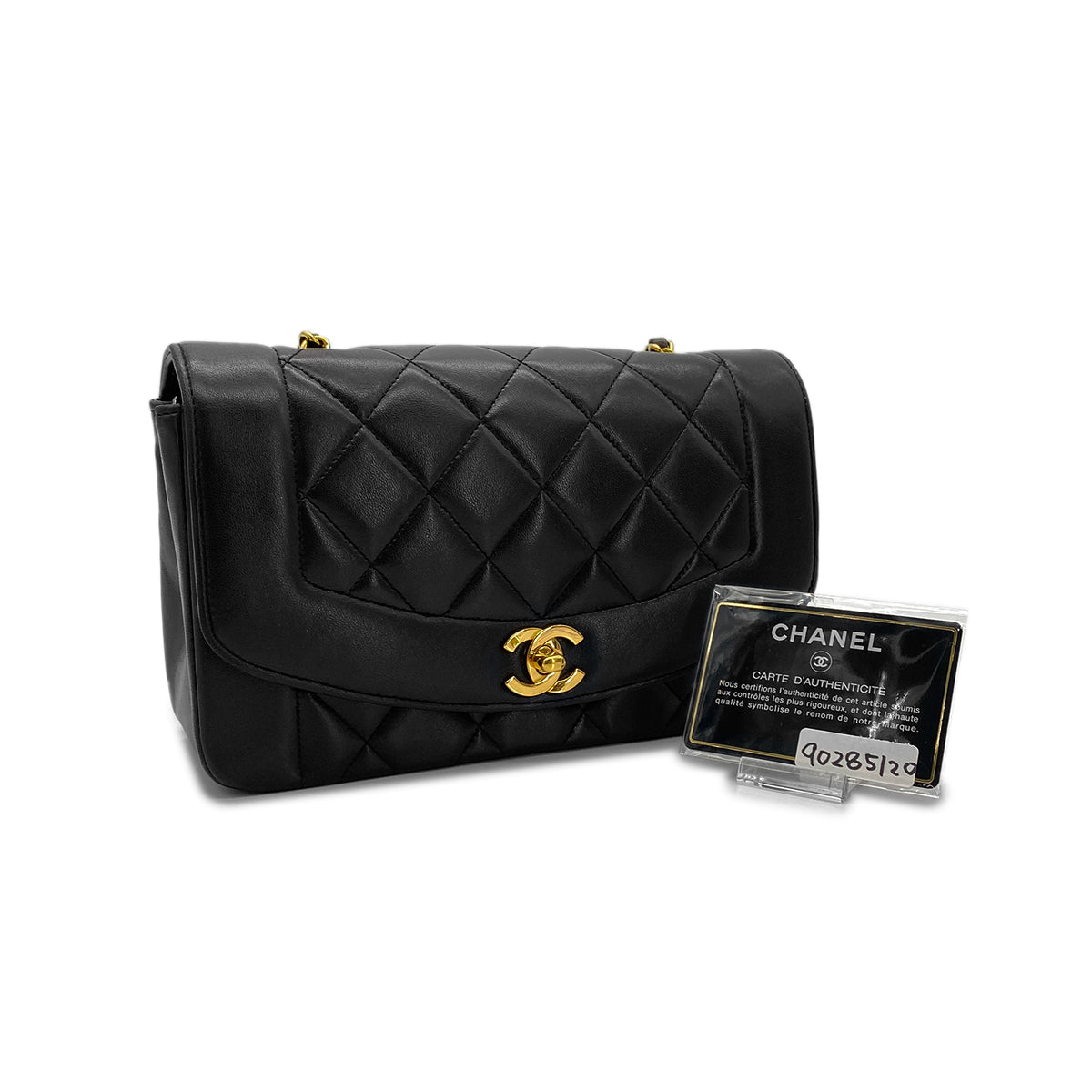 CHANEL VINTAGE DIANA SMALL CHAIN SHOULDER BAG BLACK LAMB SKIN 90285120