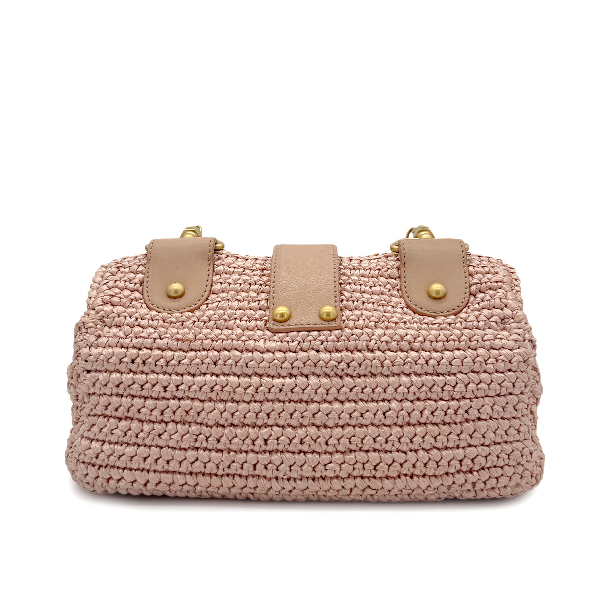 CHANEL VINTAGE COCOMARK HALF MOON RAFFIA CHAIN SHOULDER BAG PINK STRAW 90285129