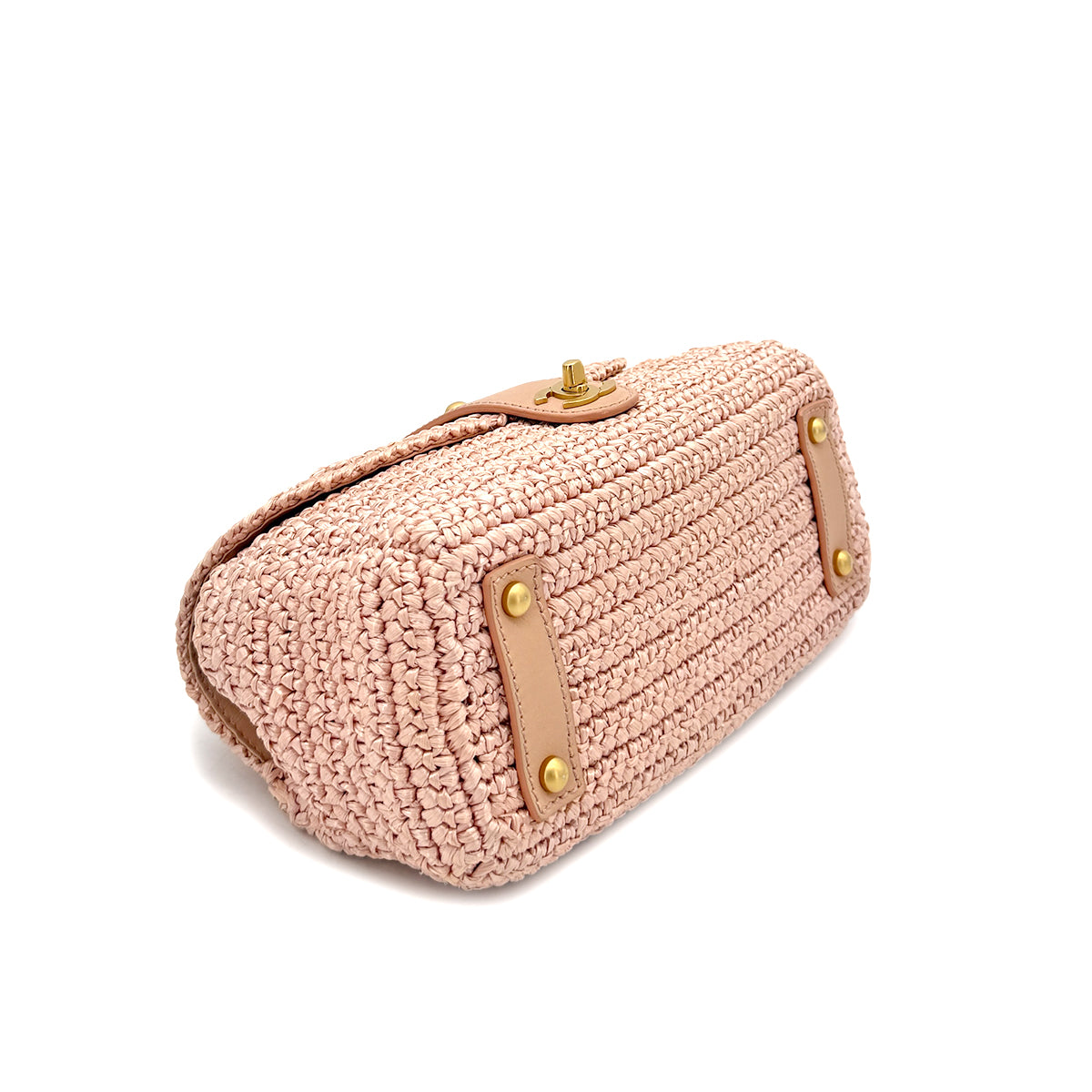 CHANEL VINTAGE COCOMARK HALF MOON RAFFIA CHAIN SHOULDER BAG PINK STRAW 90285129