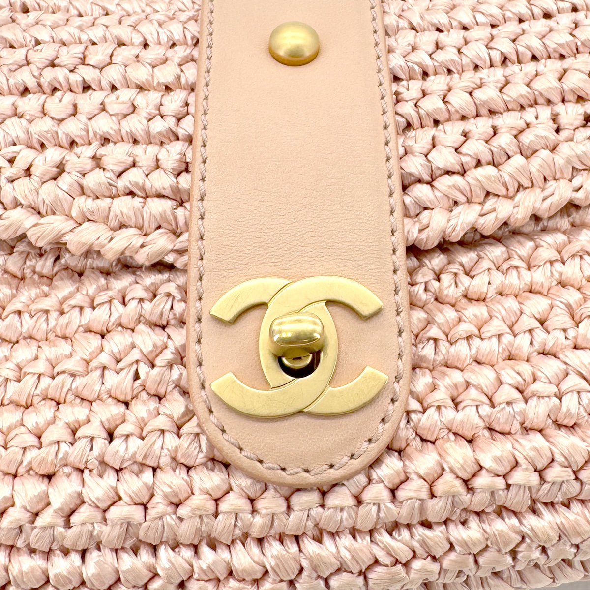 CHANEL VINTAGE COCOMARK HALF MOON RAFFIA CHAIN SHOULDER BAG PINK STRAW 90285129