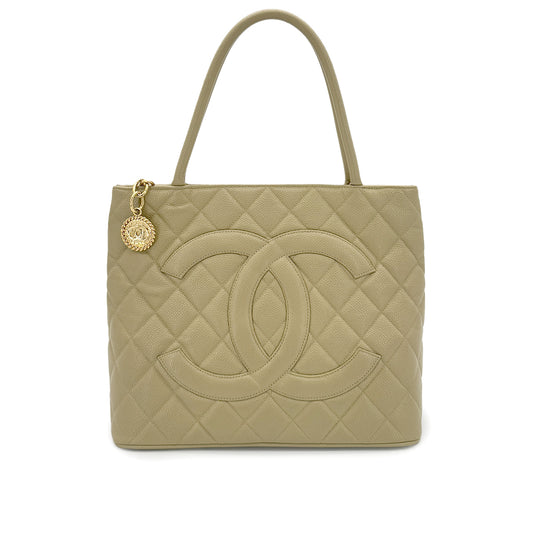 CHANEL VINTAGE MEDALLION TOTE BAG PISTACHIO CAVIAR SKIN 90285130