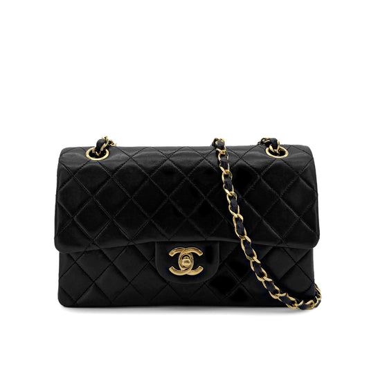 CHANEL VINTAGE CLASSIC FLAP SMALL CHAIN SHOULDER BAG BLACK LAMB SKIN 90285136