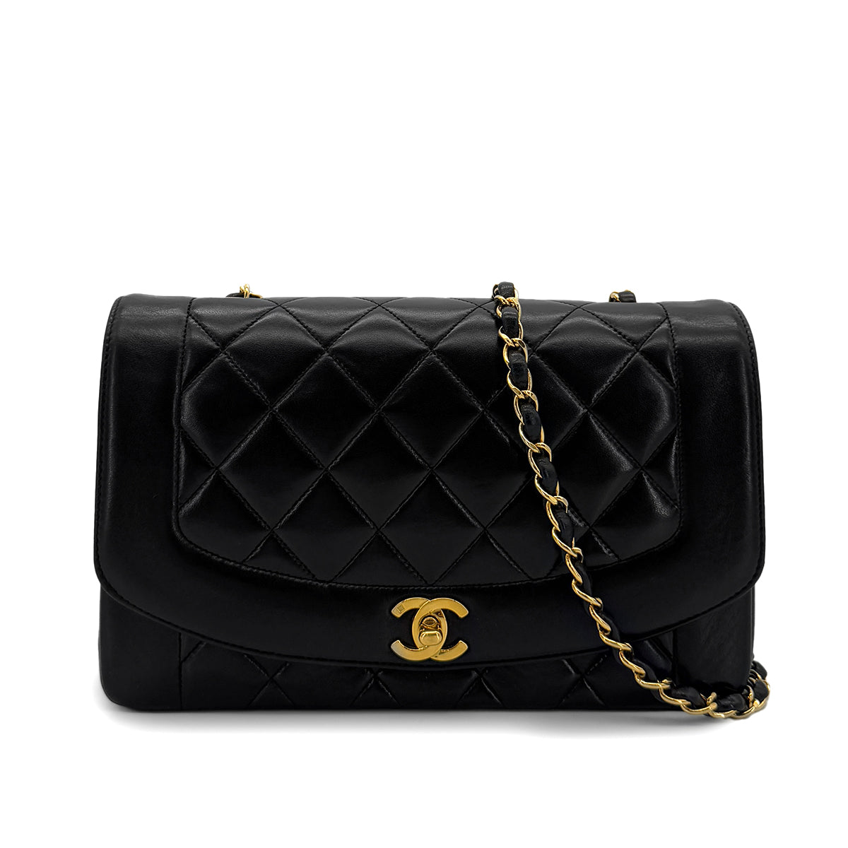 CHANEL VINTAGE DIANA MEDIUM CHAIN SHOULDER BAG BLACK LAMB SKIN 90285140