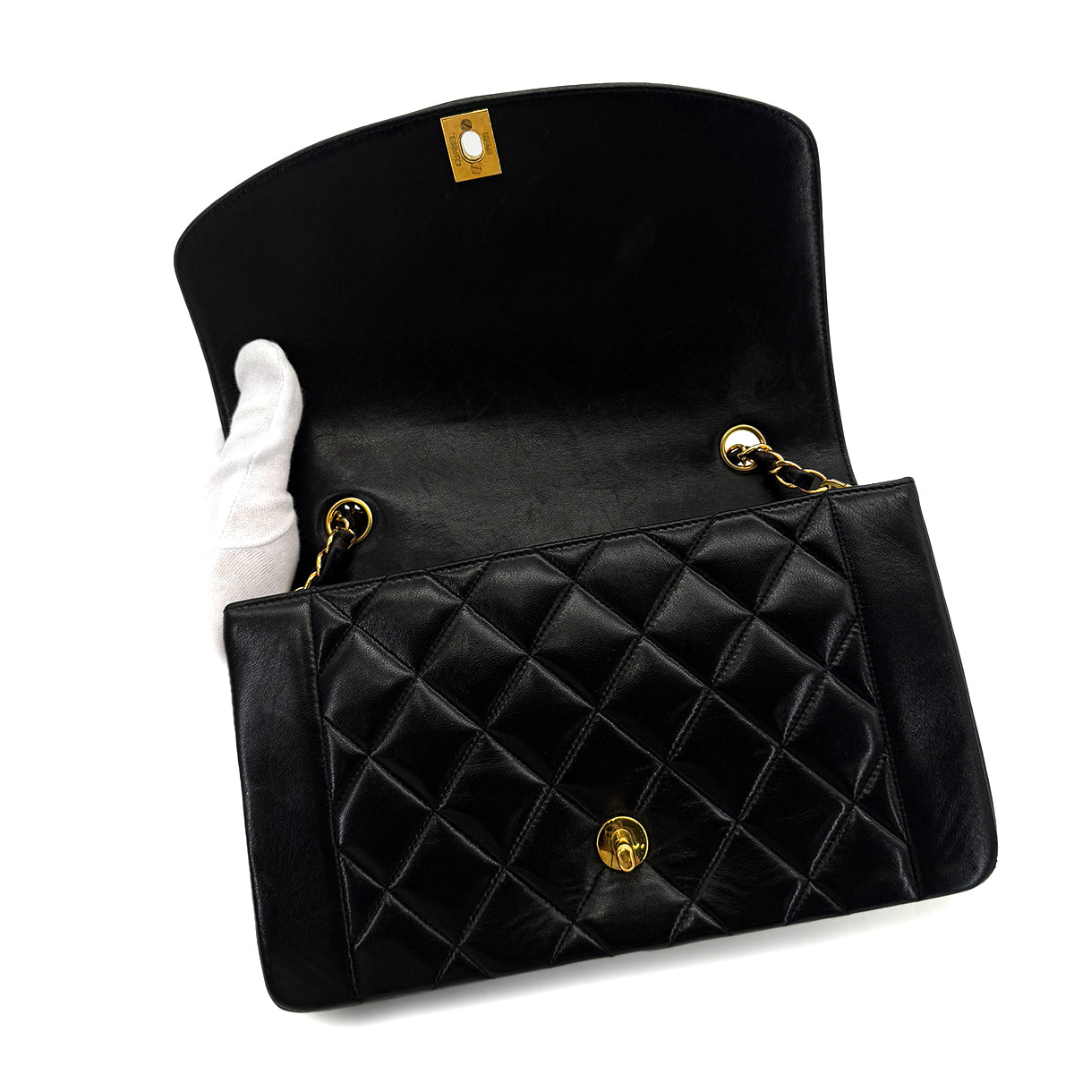 CHANEL VINTAGE DIANA MEDIUM CHAIN SHOULDER BAG BLACK LAMB SKIN 90285140