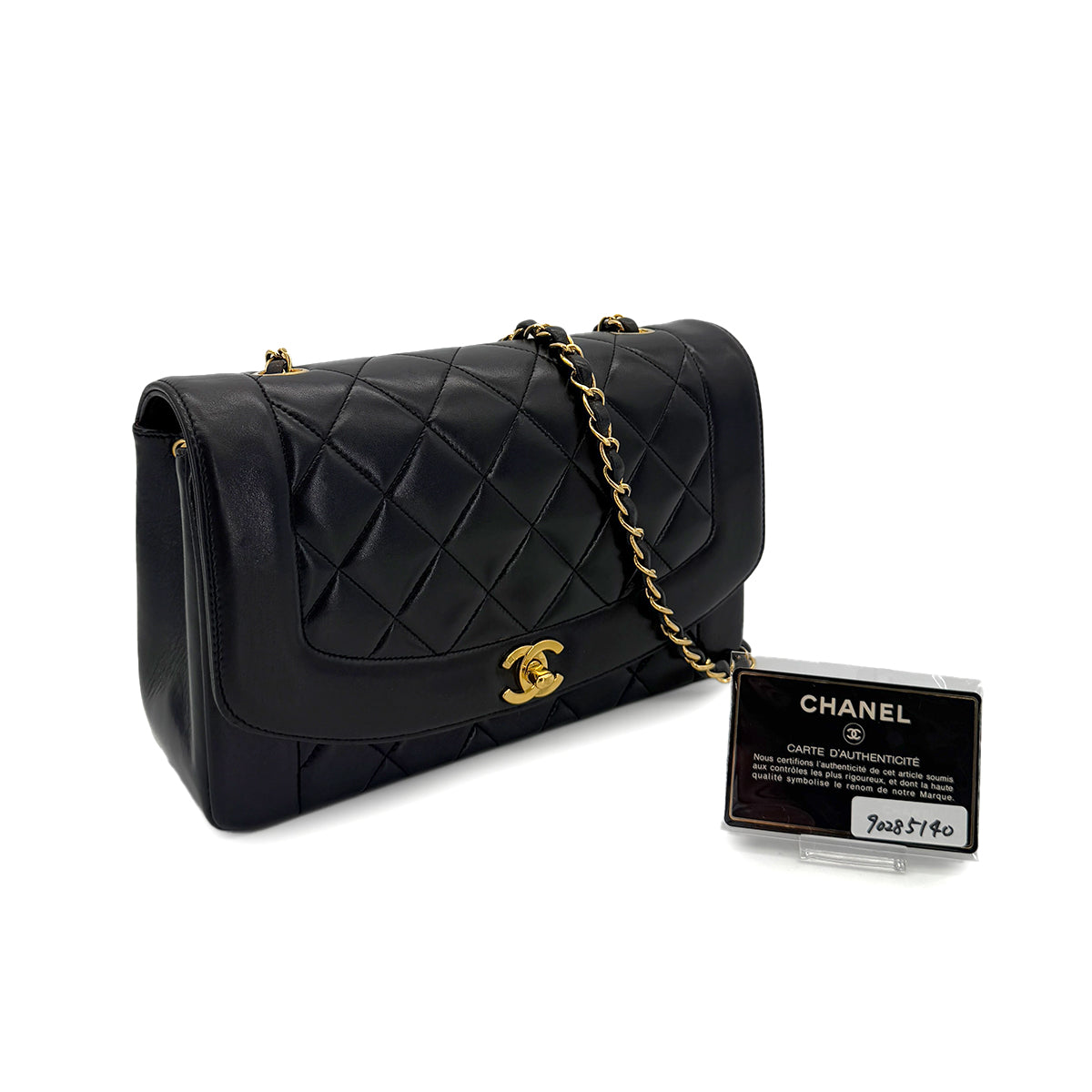 CHANEL VINTAGE DIANA MEDIUM CHAIN SHOULDER BAG BLACK LAMB SKIN 90285140