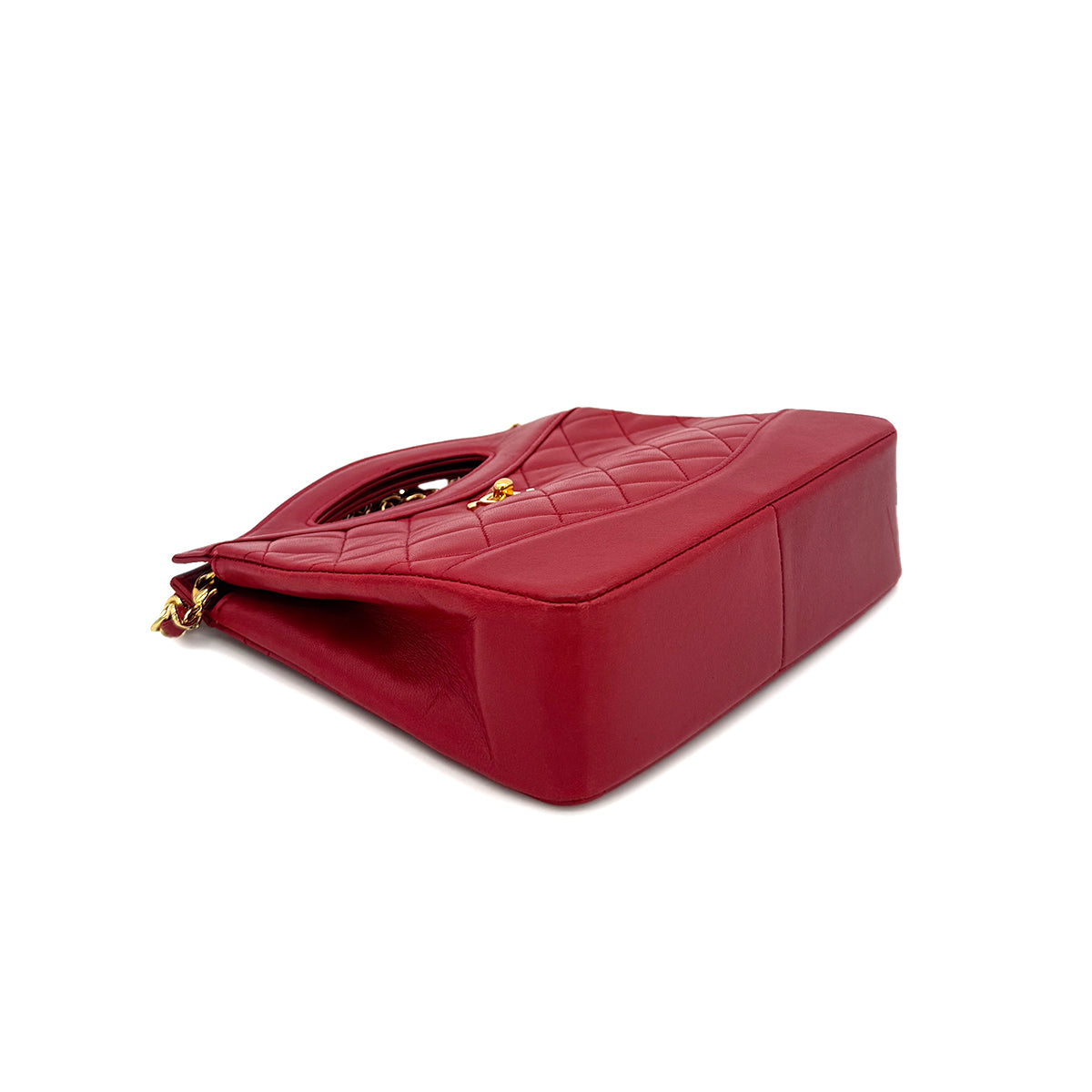 CHANEL VINTAGE 2WAY HAND CHAIN SHOULDER BAG RED LAMB SKIN 90285147