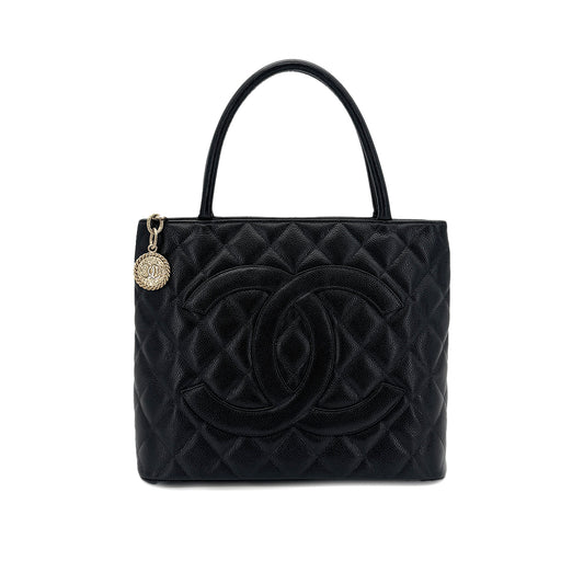 CHANEL VINTAGE MEDALLION TOTE BAG BLACK CAVIAR SKIN 90285148