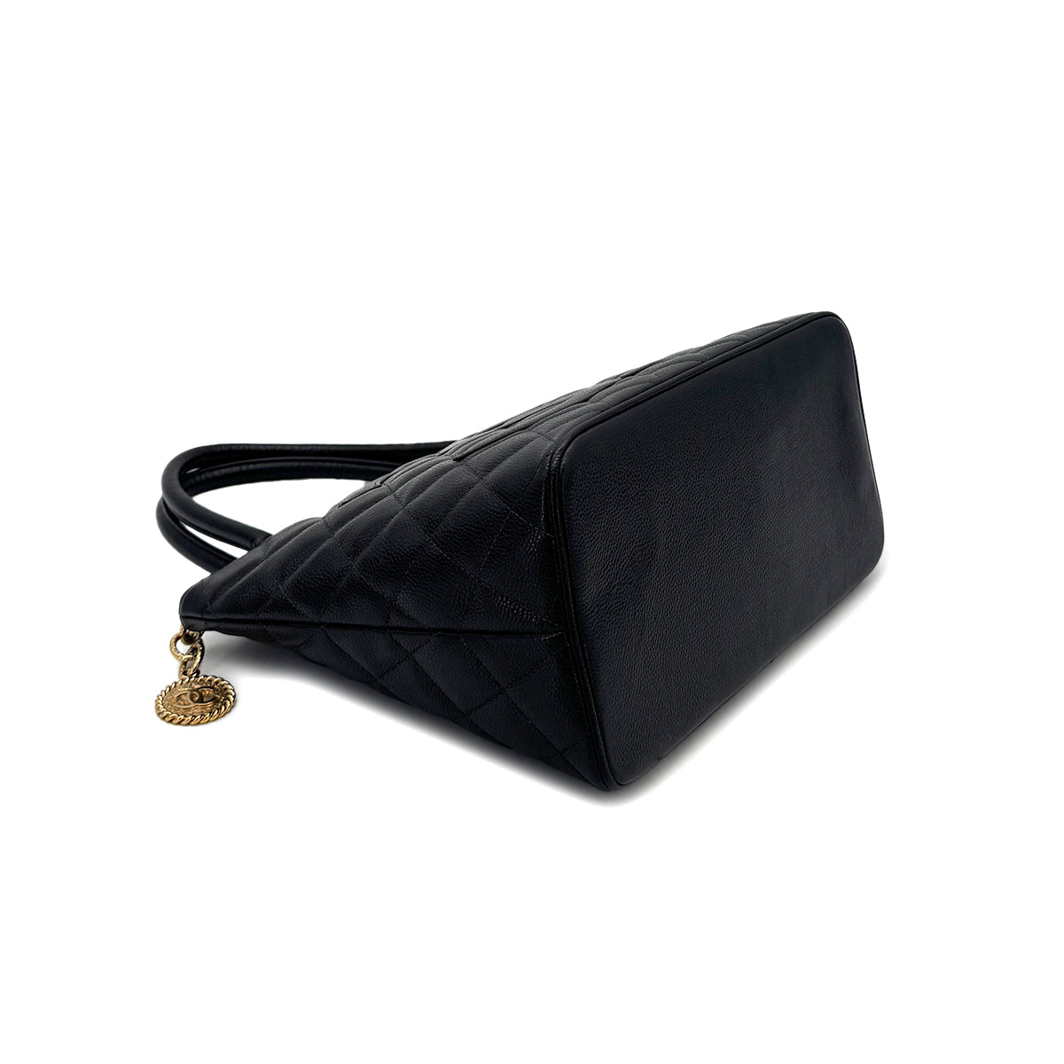 CHANEL VINTAGE MEDALLION TOTE BAG BLACK CAVIAR SKIN 90285148
