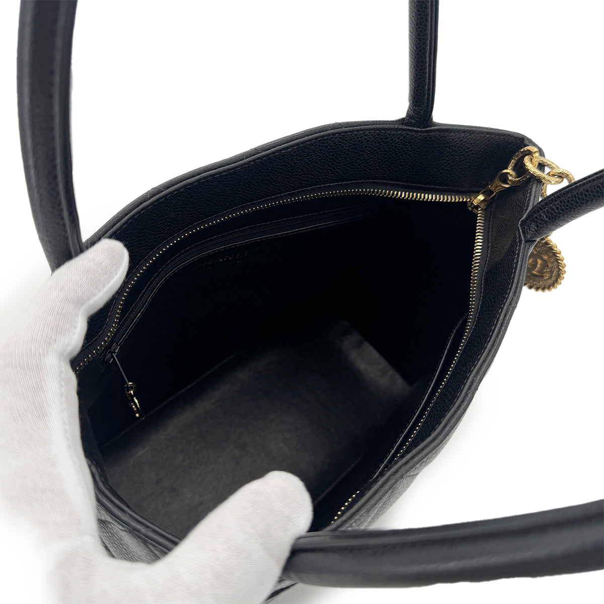 CHANEL VINTAGE MEDALLION TOTE BAG BLACK CAVIAR SKIN 90285148