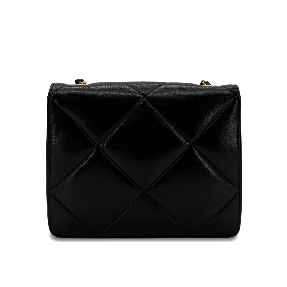 CHANEL VINTAGE MATELASSE TURNLOCK CHAIN SHOULDER BAG BLACK LAMB SKIN 90285151