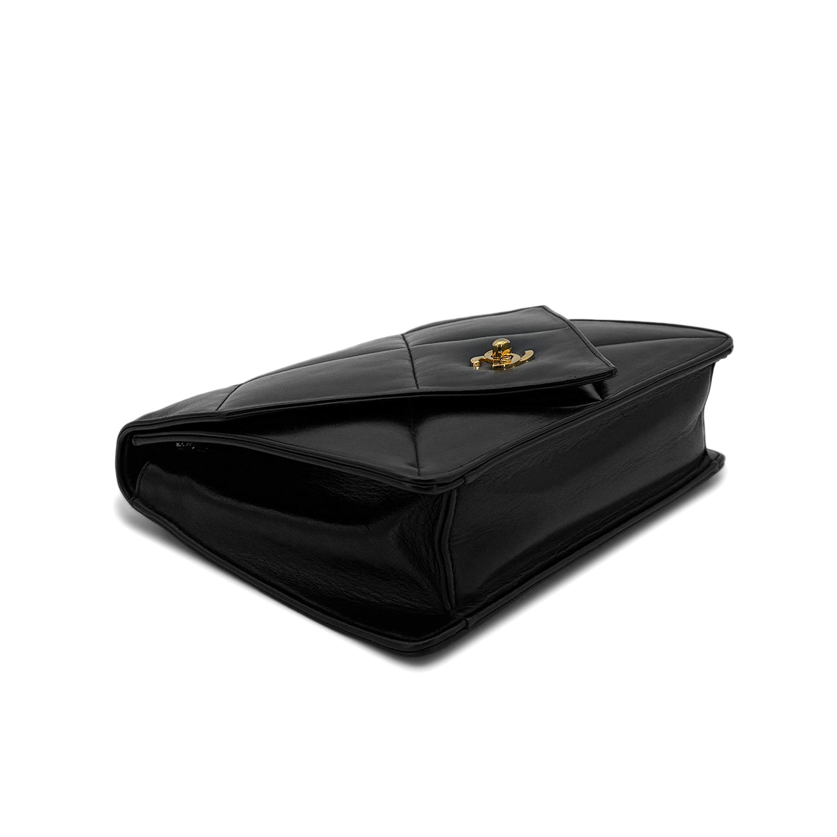 CHANEL VINTAGE MATELASSE TURNLOCK CHAIN SHOULDER BAG BLACK LAMB SKIN 90285151