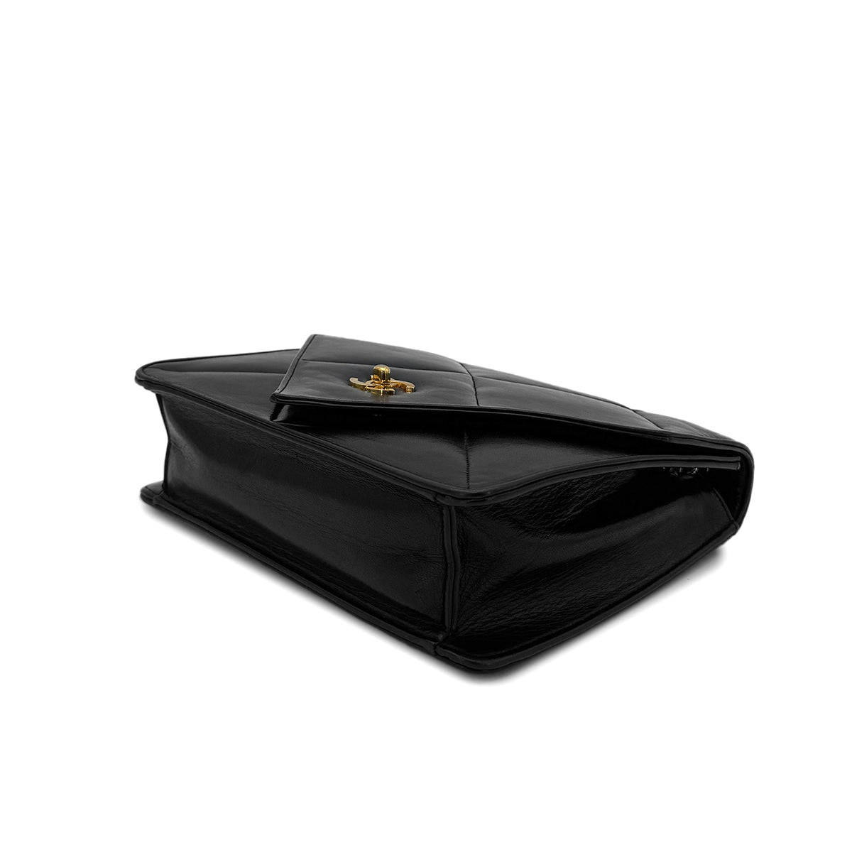 CHANEL VINTAGE MATELASSE TURNLOCK CHAIN SHOULDER BAG BLACK LAMB SKIN 90285151