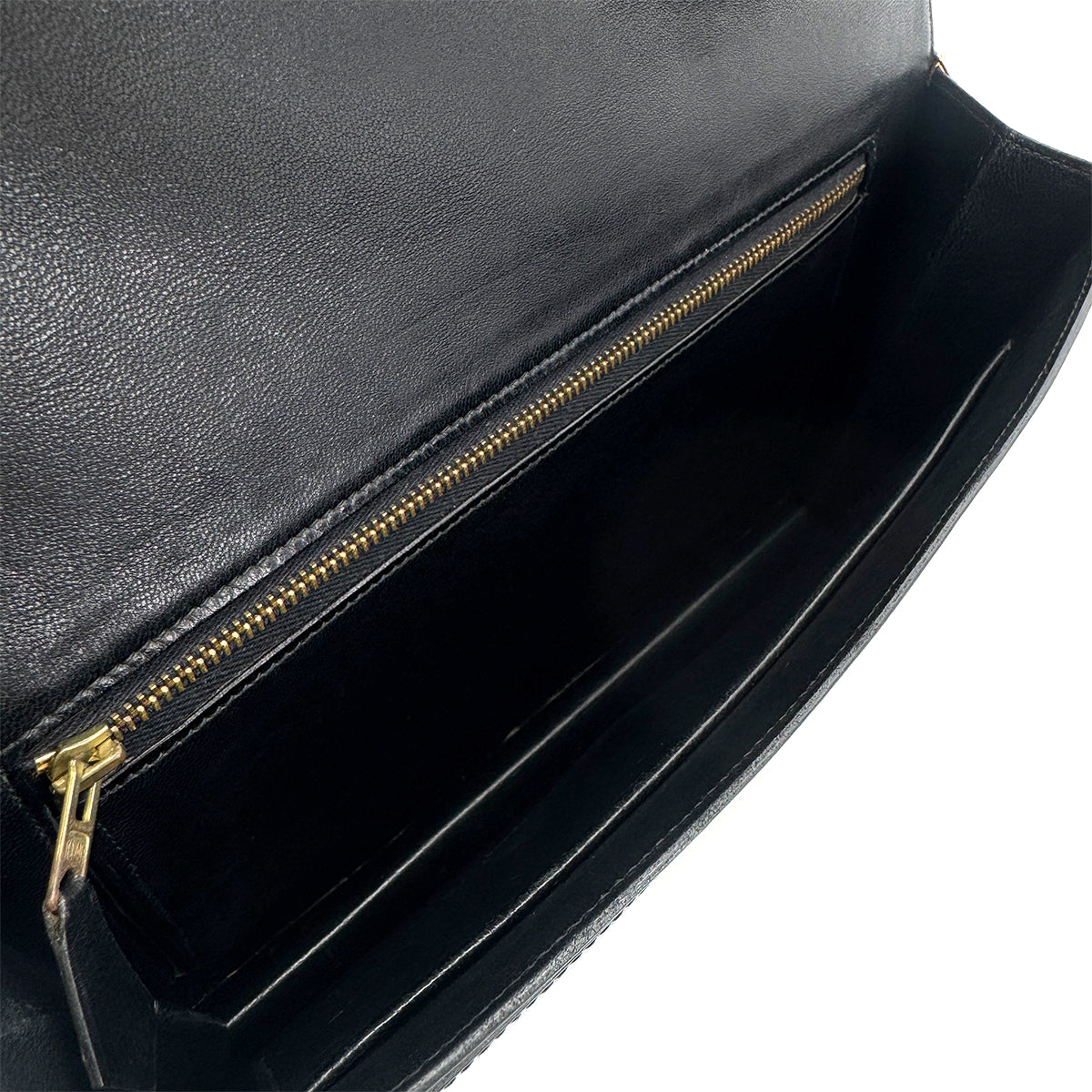 HERMES LYDIE BLACK CLUTCH SHOULDER BAG BOXCALF 〇F 90285154