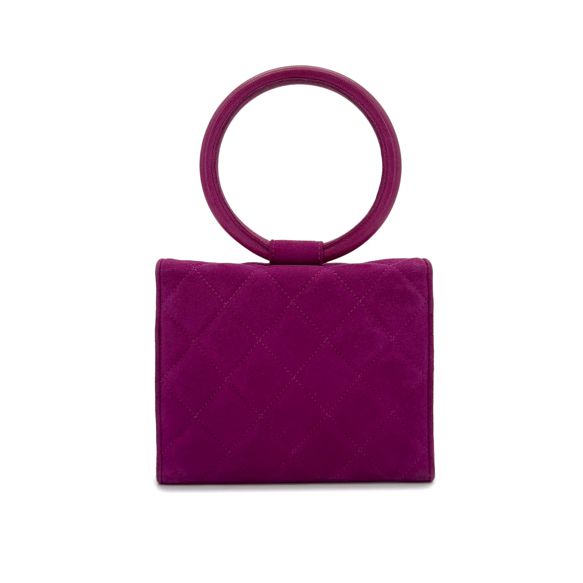 CHANEL VINTAGE MATELASSE BIJOU RHINESTONE FAUX PEARL HAND BAG PURPLE SUEDE 90285197