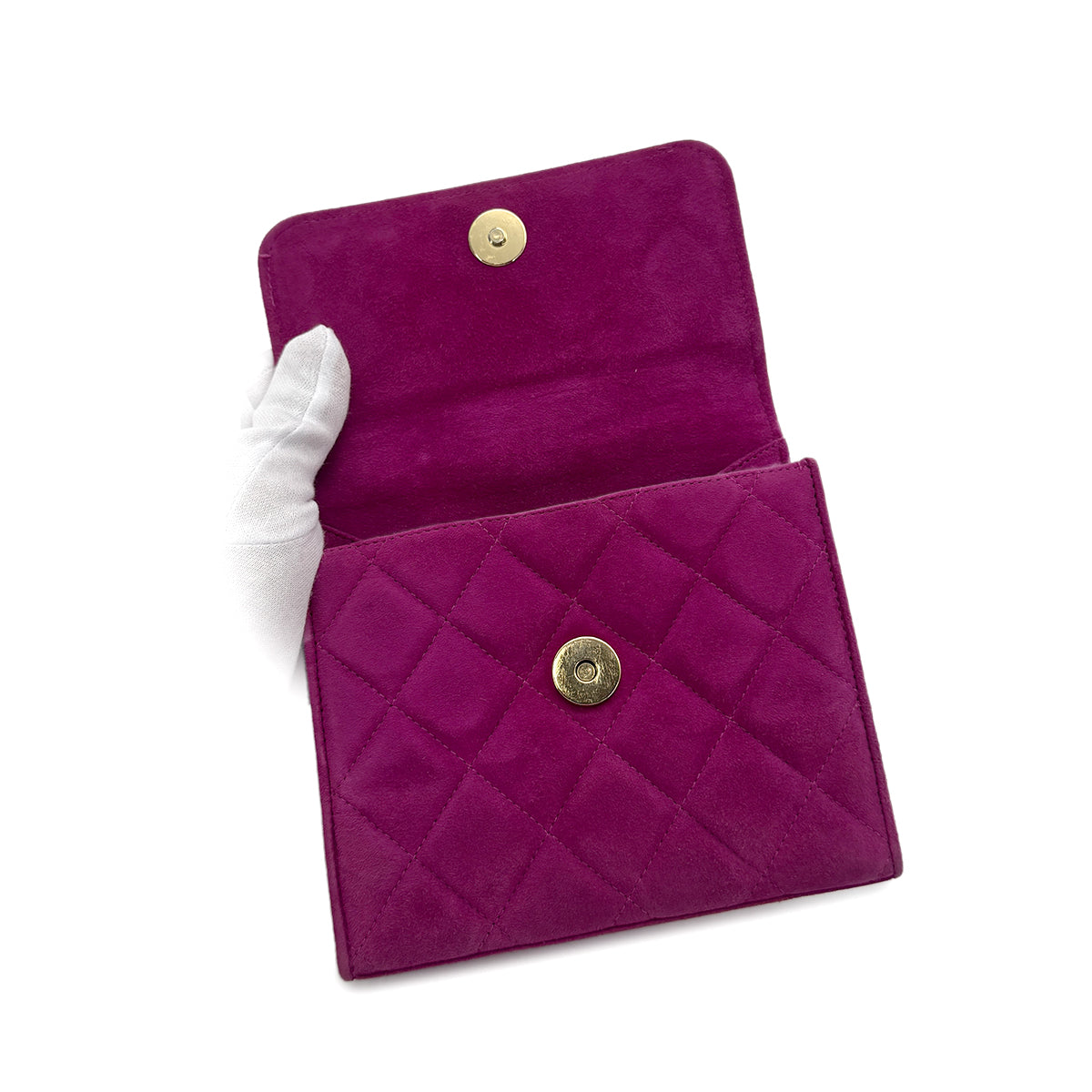 CHANEL VINTAGE MATELASSE BIJOU RHINESTONE FAUX PEARL HAND BAG PURPLE SUEDE 90285197