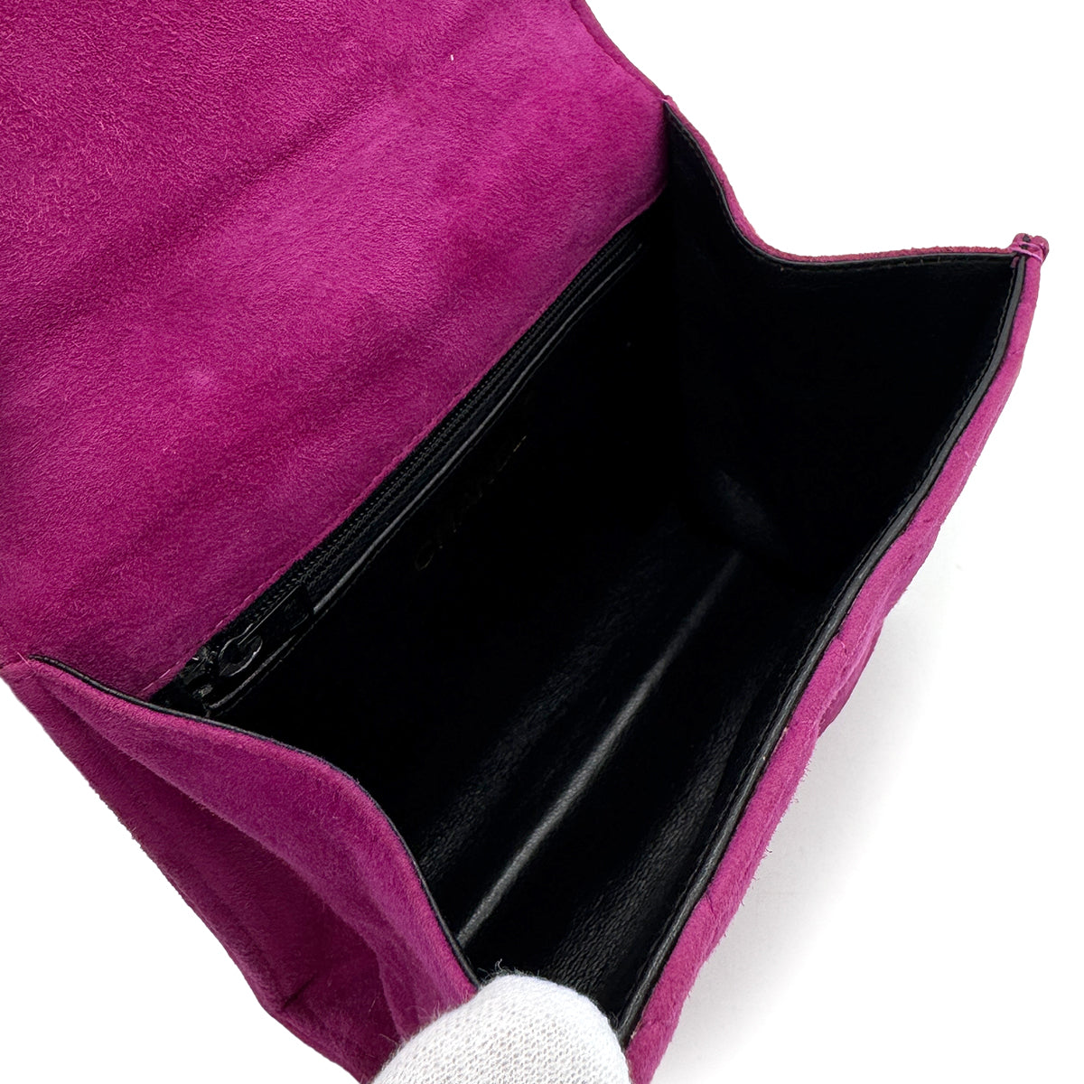 CHANEL VINTAGE MATELASSE BIJOU RHINESTONE FAUX PEARL HAND BAG PURPLE SUEDE 90285197