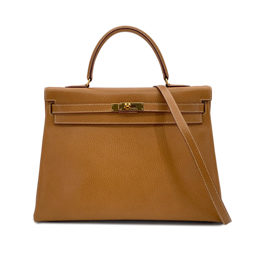 HERMES KELLY 35 RETOURNE GOLD ARDENNES HAND SHOULDER BAG 〇Y GHW 90285373