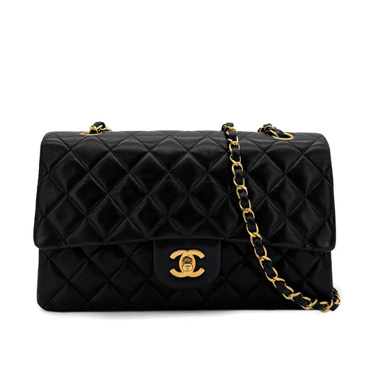 CHANEL VINTAGE CLASSIC FLAP MEDIUM CHAIN SHOULDER BAG BLACK LAMB SKIN 90285375