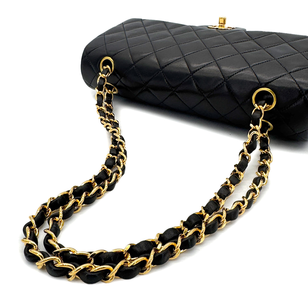 CHANEL VINTAGE CLASSIC FLAP MEDIUM CHAIN SHOULDER BAG BLACK LAMB SKIN 90285375