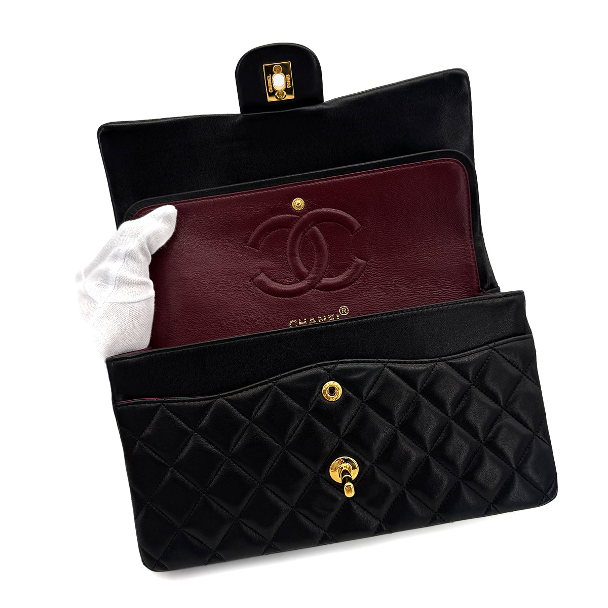 CHANEL VINTAGE CLASSIC FLAP MEDIUM CHAIN SHOULDER BAG BLACK LAMB SKIN 90285375