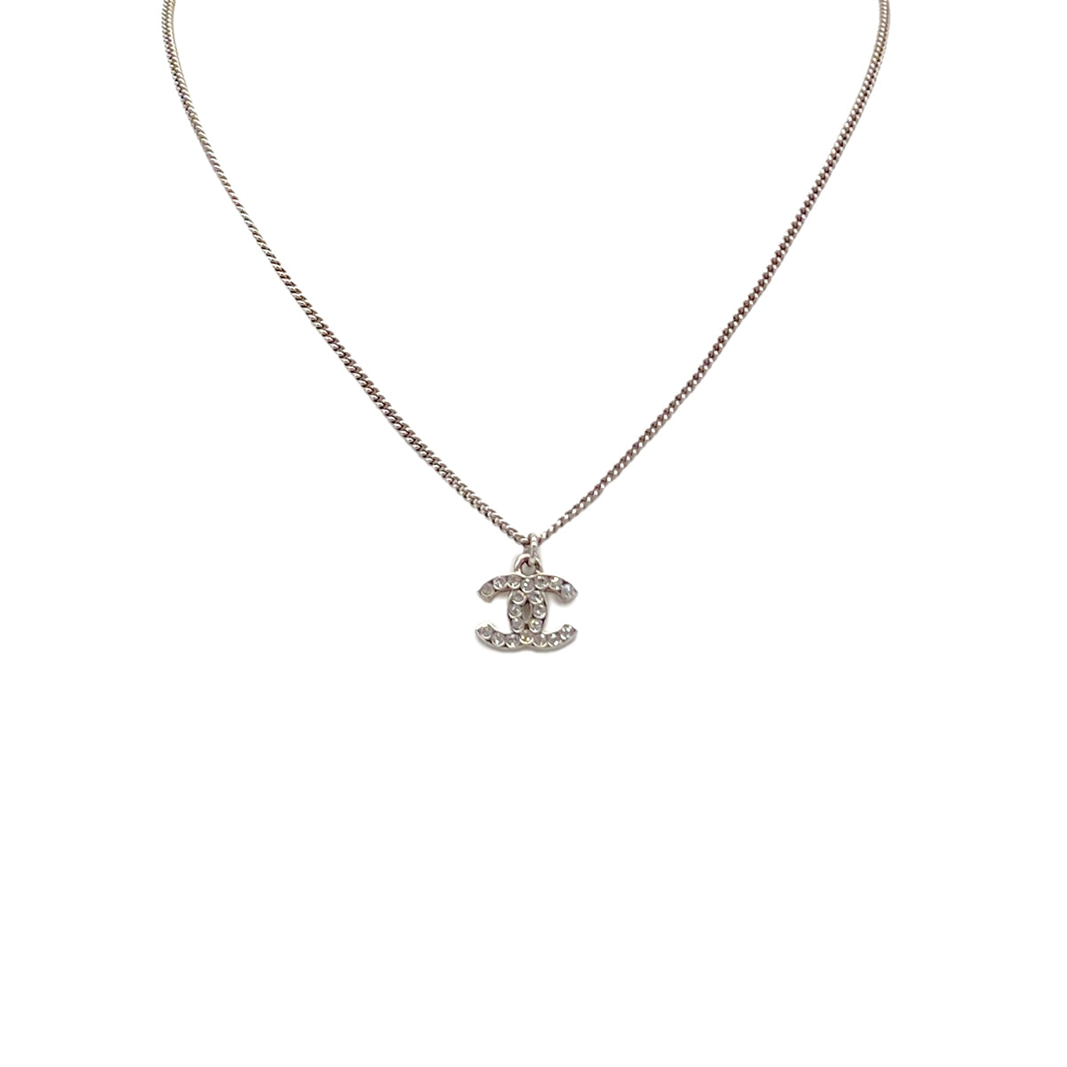 CHANEL NECKLACE COCOMARK RHINESTONE SILVER ACCESSORY C12V 90285379