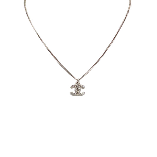 CHANEL NECKLACE COCOMARK RHINESTONE SILVER ACCESSORY C12V 90285379