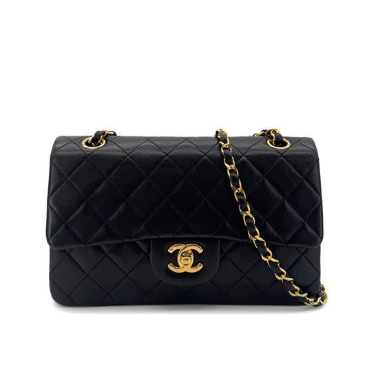 CHANEL VINTAGE CLASSIC FLAP SMALL CHAIN SHOULDER BAG BLACK LAMB SKIN 90285381