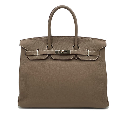 HERMES BIRKIN 35 ETOUPE TAURILLON CLEMENCE HAND BAG ▢N SHW 90285741