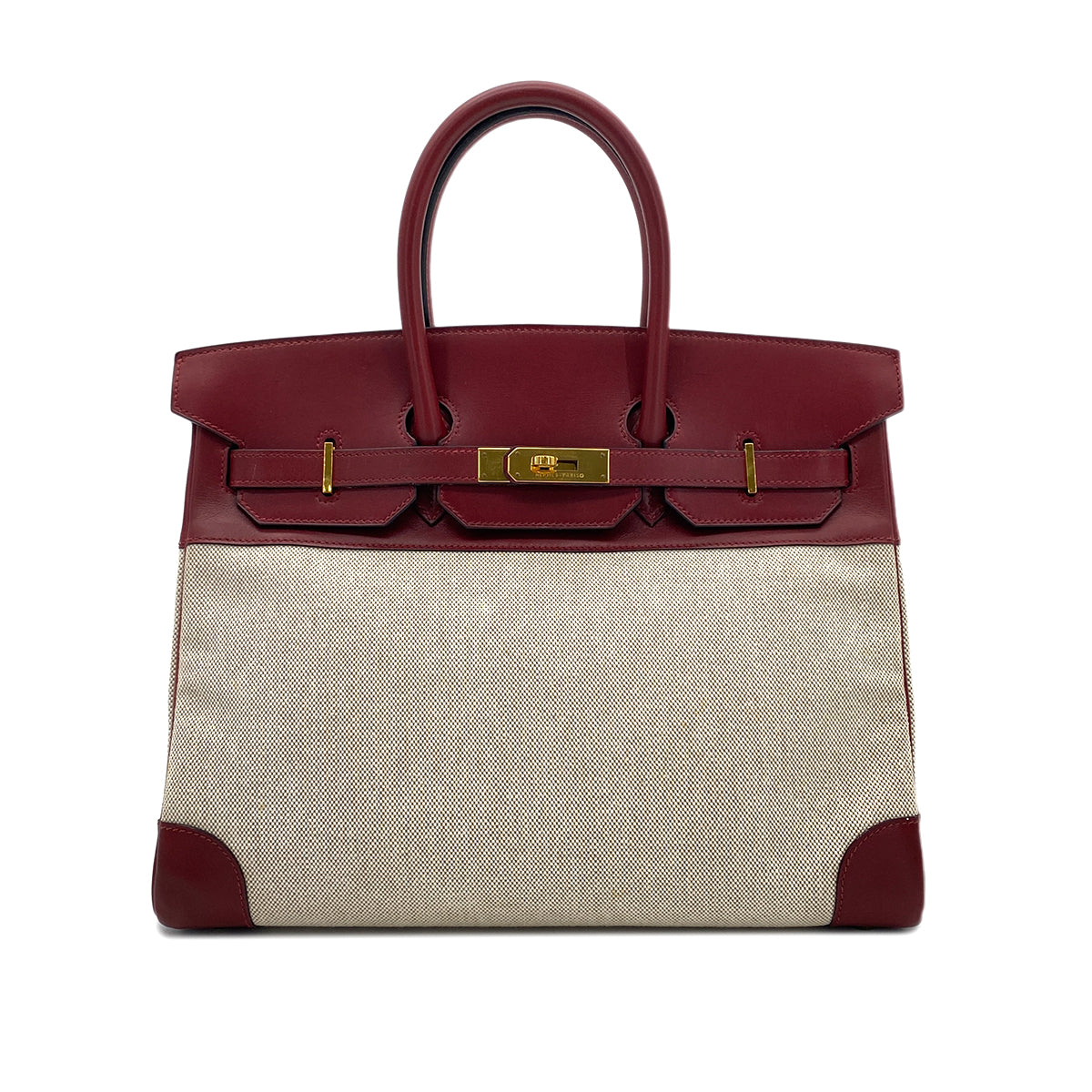 HERMES BIRKIN 35 ROUGE H ECRU BOX CALF TOILE H HAND BAG 〇X GHW 90285742