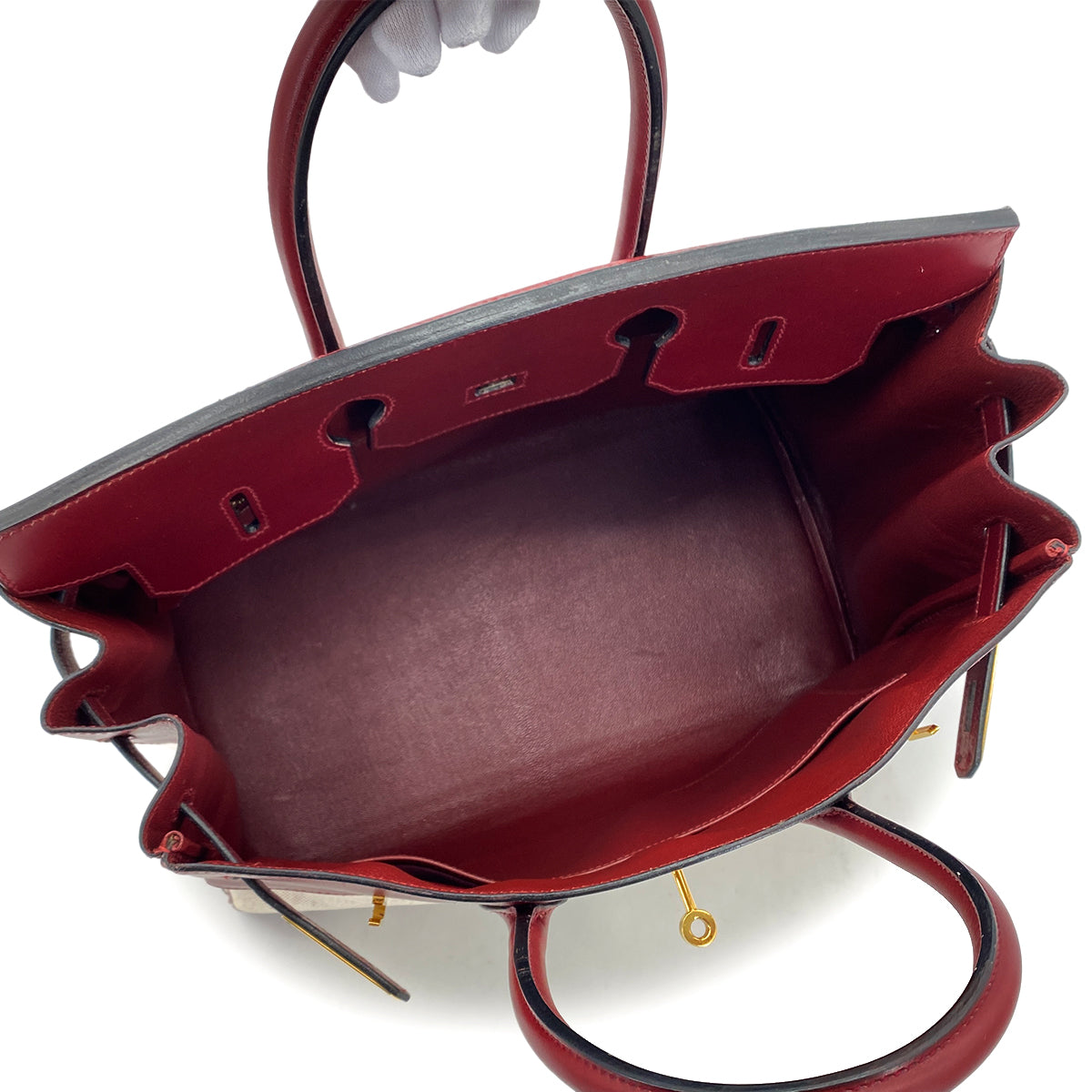 HERMES BIRKIN 35 ROUGE H ECRU BOX CALF TOILE H HAND BAG 〇X GHW 90285742