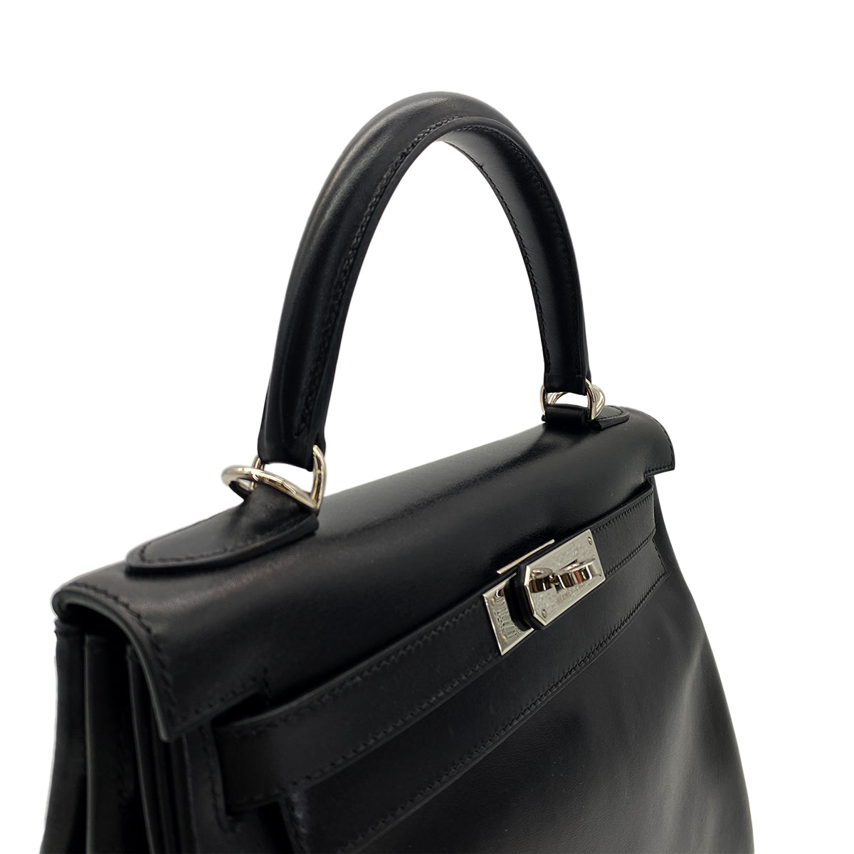 HERMES KELLY 28 RETOURNE BLACK BOXCALF HAND SHOULDER BAG □G SHW 90285750
