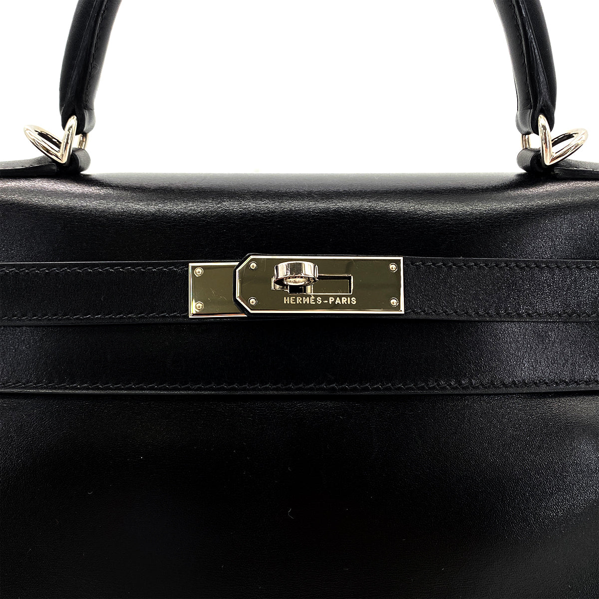HERMES KELLY 28 RETOURNE BLACK BOXCALF HAND SHOULDER BAG □G SHW 90285750