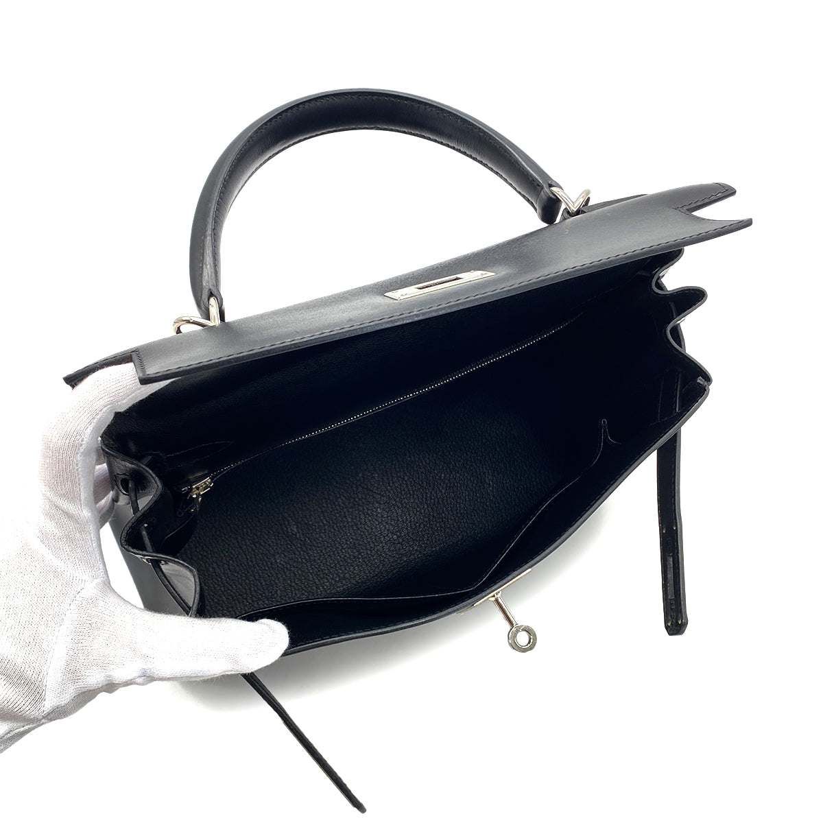 HERMES KELLY 28 RETOURNE BLACK BOXCALF HAND SHOULDER BAG □G SHW 90285750