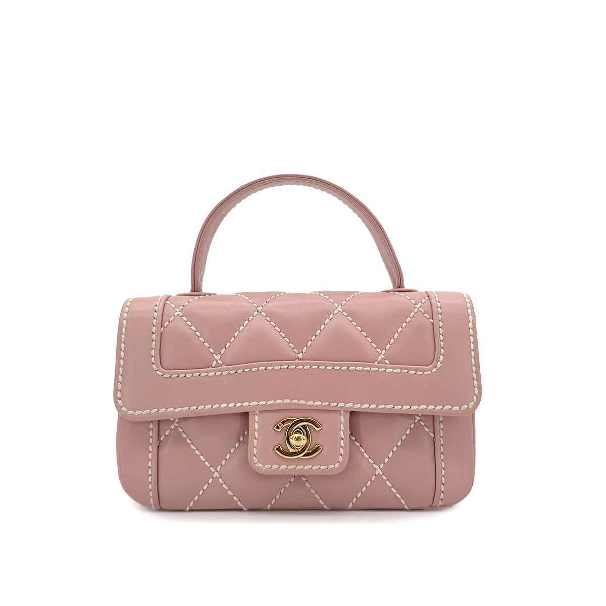 CHANEL VINTAGE WILD STITCH HAND BAG PINK LAMB SKIN 90285756