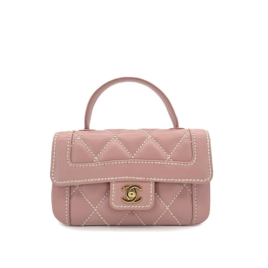 CHANEL VINTAGE WILD STITCH HAND BAG PINK LAMB SKIN 90285756