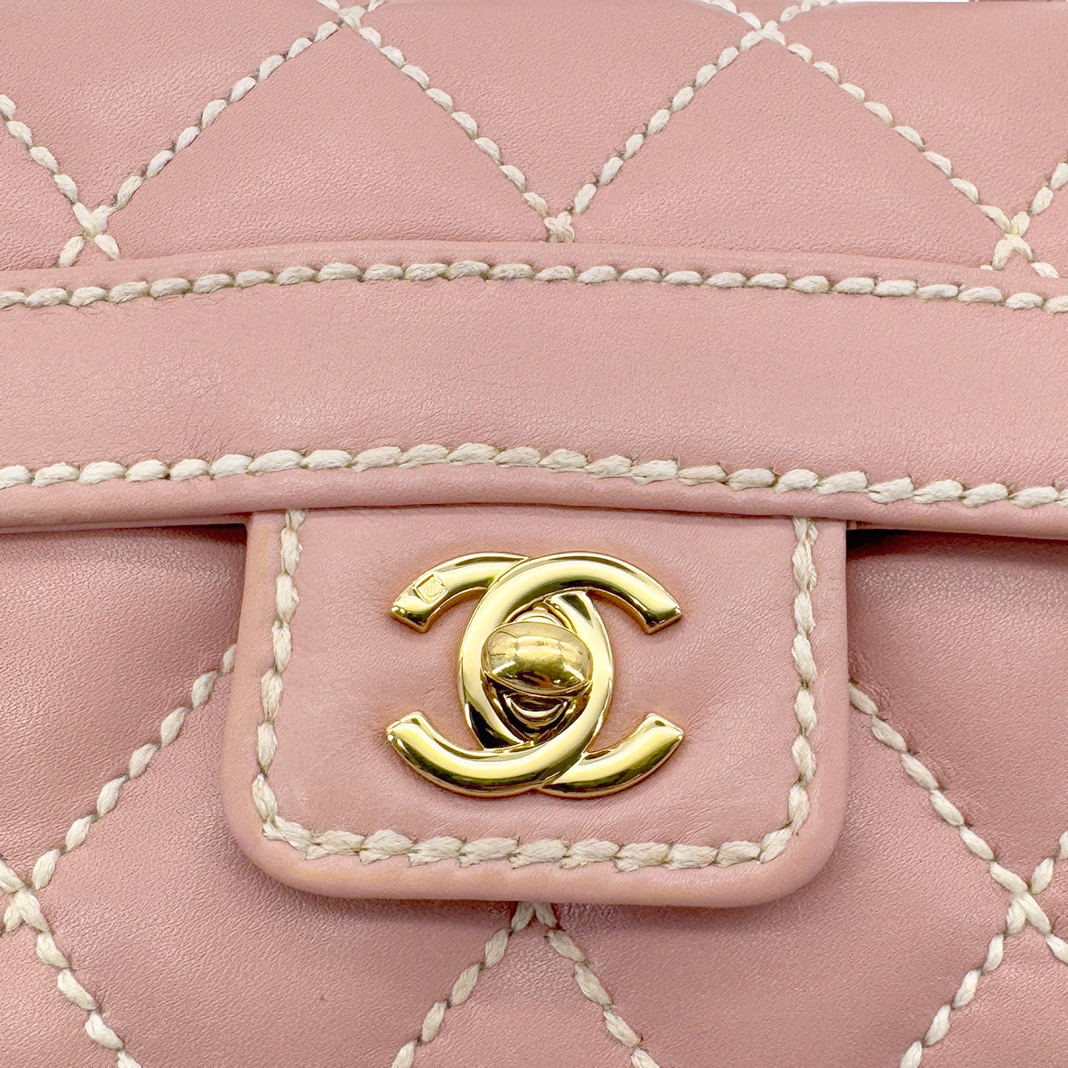 CHANEL VINTAGE WILD STITCH HAND BAG PINK LAMB SKIN 90285756