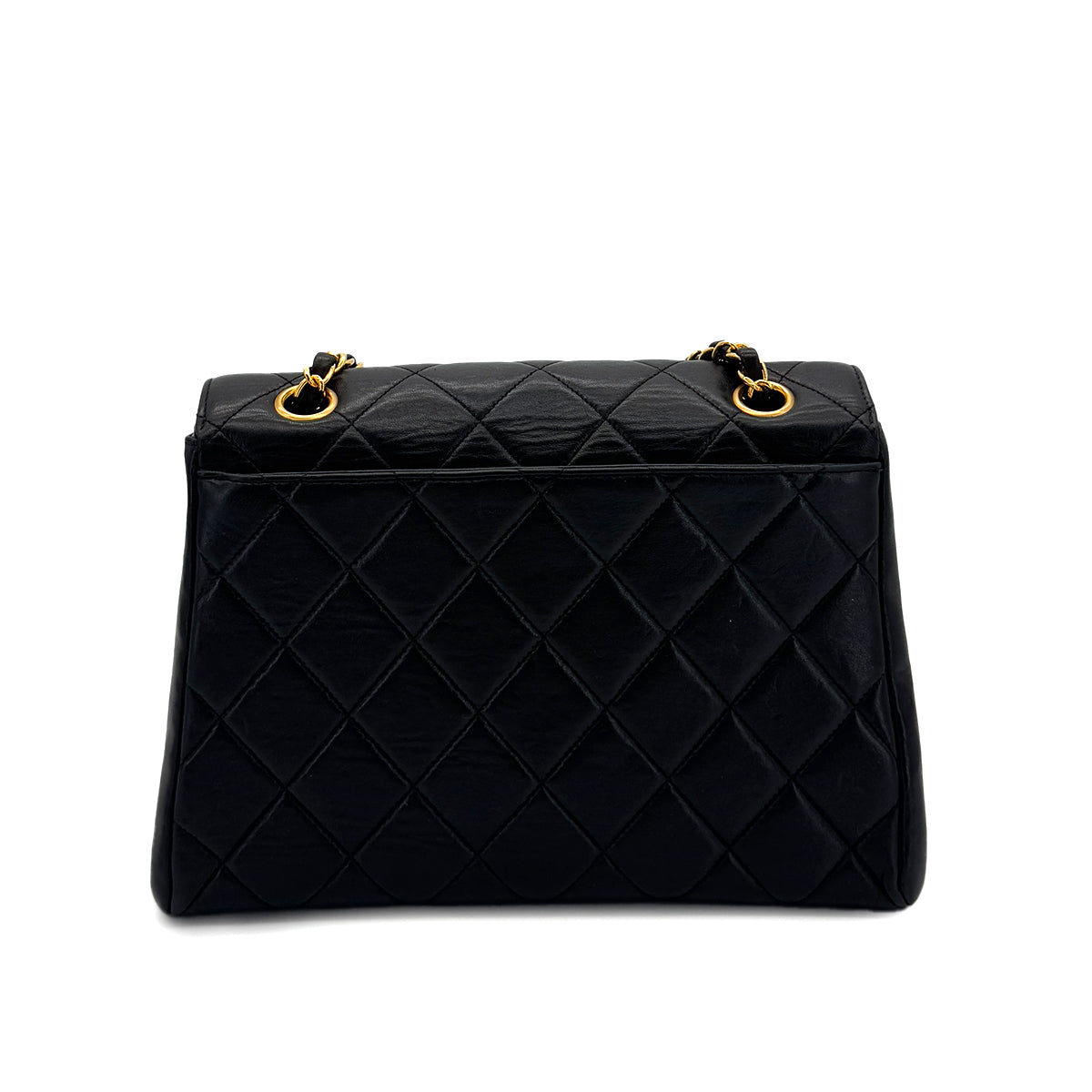 CHANEL VINTAGE MATELASSE TRAPEZOID CHAIN SHOULDER BAG BLACK LAMB SKIN 90285758