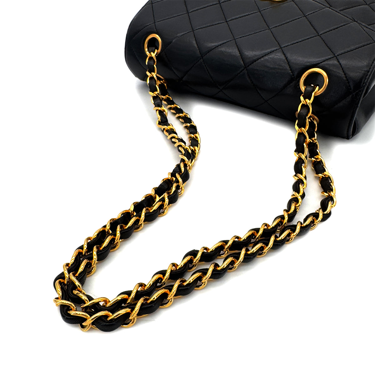 CHANEL VINTAGE MATELASSE TRAPEZOID CHAIN SHOULDER BAG BLACK LAMB SKIN 90285758