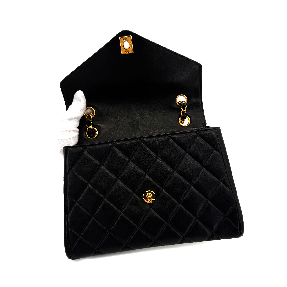 CHANEL VINTAGE MATELASSE TRAPEZOID CHAIN SHOULDER BAG BLACK LAMB SKIN 90285758