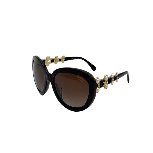 CHANEL SUNGLASSES COCOMARK TORTOISESHELL FAUX PEARL RHINESTONE BROWN EYEWEAR 90285769