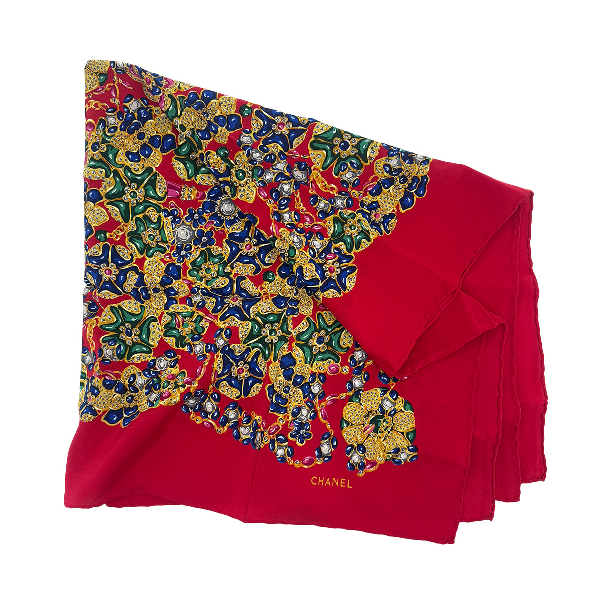 CHANEL VINTAGE SCARF GRIPOA PATTERN RED SILK 90285916