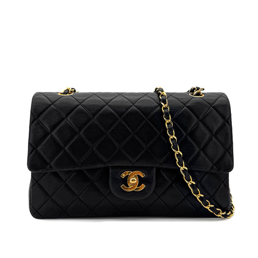 CHANEL VINTAGE CLASSIC FLAP MEDIUM CHAIN SHOULDER BAG BLACK LAMB SKIN 90285918