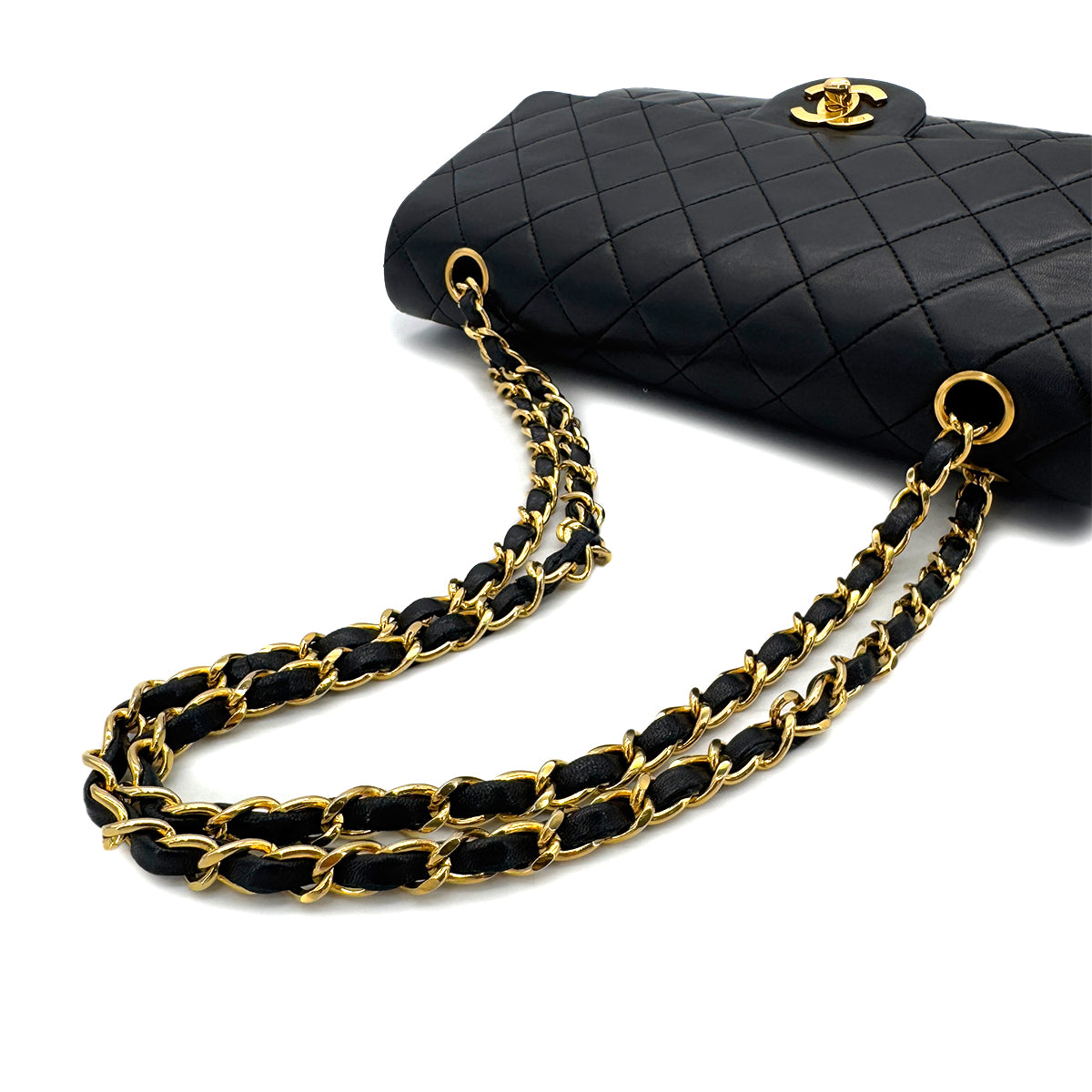 CHANEL VINTAGE CLASSIC FLAP MEDIUM CHAIN SHOULDER BAG BLACK LAMB SKIN 90285918