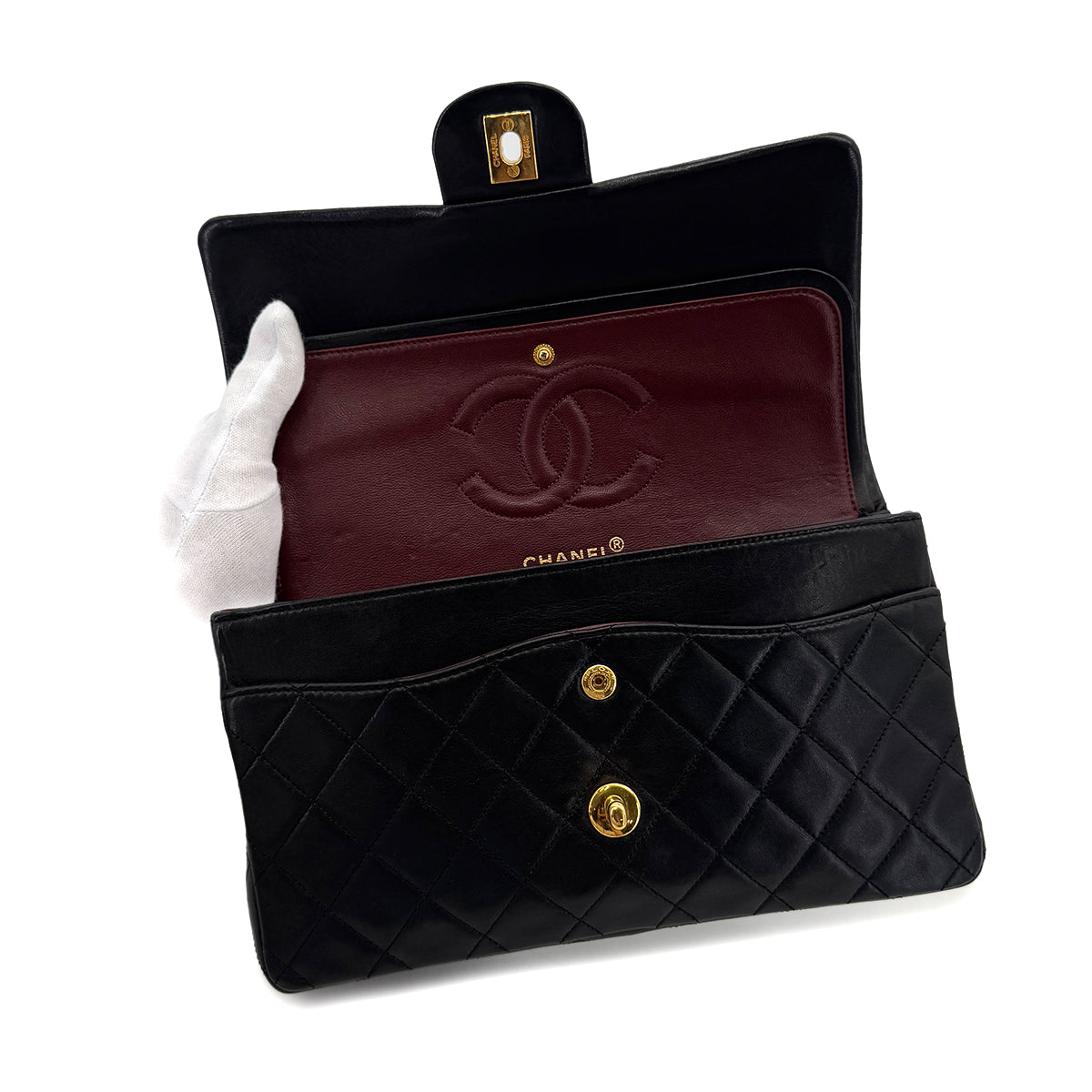 CHANEL VINTAGE CLASSIC FLAP MEDIUM CHAIN SHOULDER BAG BLACK LAMB SKIN 90285918